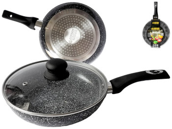 Сковорода с крышкой Benson, антипригарное гранитное покрытие, 22см (индукция)