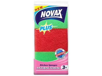 Набір губок кухонних антибактеріальних "Novax" Plus 10x7x3см (ціна за упаковку 3шт)