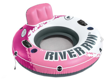 Пляжне надувне крісло Intex 56824 River Run, з тросом, сіткою, підсклянником, 135см, колір рожевий