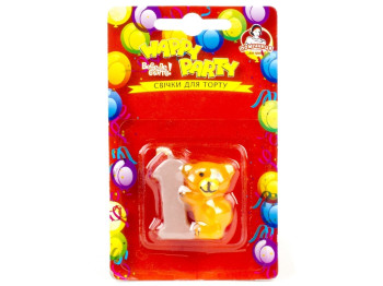 Свечка для торта "Медвежонок" "1" Помічниця "Happy party" 3,5см