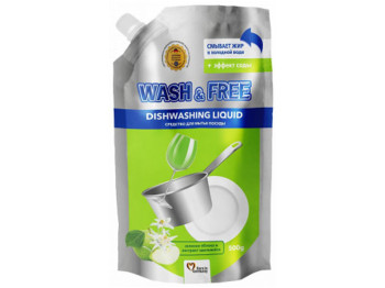 Засіб для миття посуду Wash&free, 500 мл, зелене яблуко та екстракт едельвейсу, doy-pack
