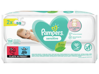 Влажные салфетки детские Pampers Sensitive 2x52шт