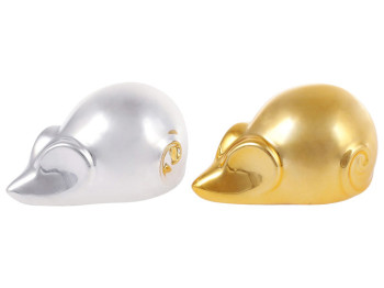 Декоративная фигурка Мышка, 2 дизайна, 8см, цвет - серебро, золото глянец (цена за 1шт)