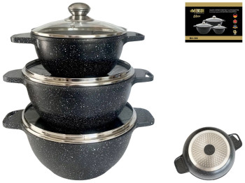 Набор кастрюль (казанов) Benson, антипригарное  мраморное покрытие, 2,4л, 4,6л, 5,6л (индукция)