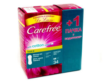Прокладки Carefree "Cotton extract Fresh" 2капли 34шт + "Flexi Form" 2капли 18шт в подарок