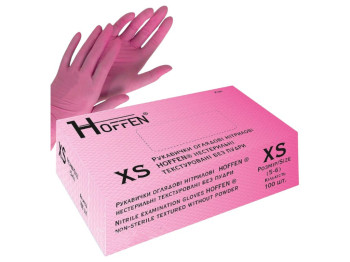 Рукавички нітрилові Hoffen, розмір XS, нестерильні текстуровані, 3,5 г, 50 пар, колір рожевий