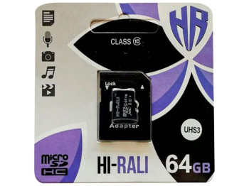 Карта Пам'яті  Hi-Rali MicroSDXC 64gb UHS-3 10 Class & Adapter Колір Чорний