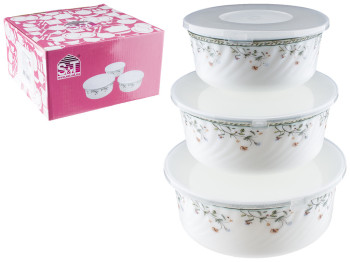 Набор салатников с крышкой стеклокерамических Мильфлер D19см, D16,5см, D14см (цена за набор 3шт)