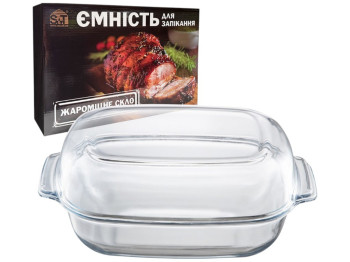 Форма для запекания, прямоугольная, с крышкой и ручками, жаропрочное стекло, 5,7л, 34×23×9см