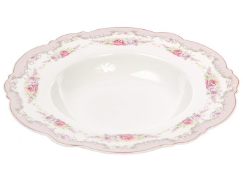 Тарілка супова, із золотою каймою, колір - рожевий, 23,2см 