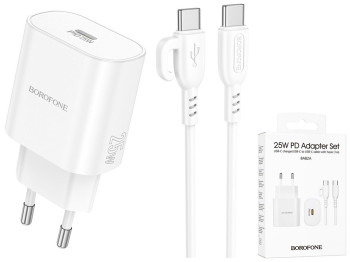 Сетевое зарядное устройство Borofone BA82A 1USB-C PD/QC 25W+Type-C to Type-C, цвет белый