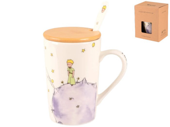 Чашка Led Little Prince, з кришкою та ложкою, порцеляна, бамбук, 360мл, колір бежевий