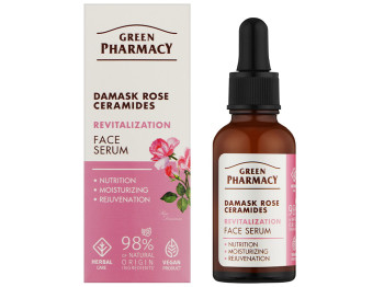 Сироватка для обличчя Green Pharmacy, з дамаською трояндою та керамідами, 30мл