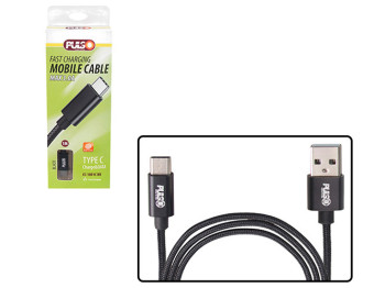 Кабель Pulso CC-1801C BK, USB - Type C 3А, 1м, black (быстрая зарядка/передача данных)