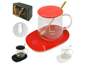 Чашка на USB-подставке с подогревом (до +55°С) Lucky 500мл (цена за набор 4 предмета)