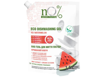 Эко-гель для мытья посуды nO% Green Home Ice Watermelon, арбуз с мятными нотами, 1,5л, дойпак