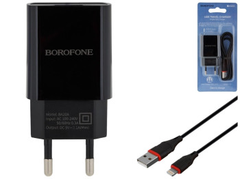 Мережевий Зарядний Пристрій Borofone BA20A Lightning 1USB 2.1A Колір Чорний
