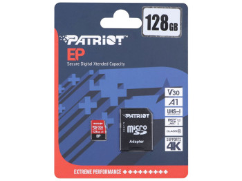 Карта Пам'яті Patriot EP microSDXC (UHS-I/U3) 128gb V30 10 Class & Adapter Чорно-Червоний