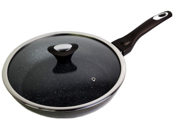 Сковорода Kamille з антипригарним покриттям Black marble з алюмінію з кришкою D28см