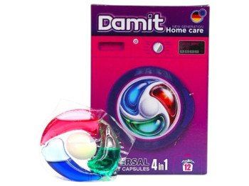 Гель-капсулы Damit 4в1 для стирки, универсальные, концентрат, 12 шт