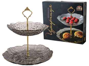 Конфетница Агат, 2-ярусная, стекло, 26х20х25см, цвет черный