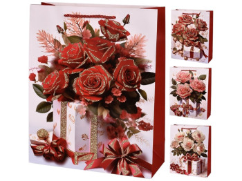 Пакет подарочный Flowers, бумага, 18х23х10см, 4 дизайна (цена за 1шт)