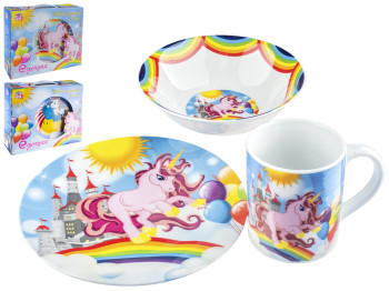 Набор посуды детской, фарфоровой 3 предмета Единорог (расцветки ассорти)