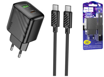 Сетевое зарядное устройство Hoco CS25A 1USB-C/1USB PD/QC 20W+Type-C to Type-C, цвет черный