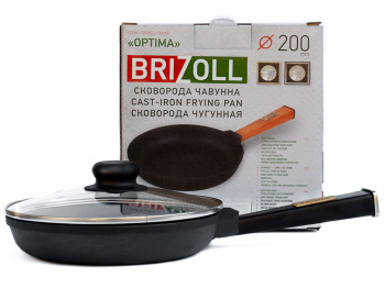 Сковорода чугунная Brizoll "Optima-Black" ст. крышка, съем. ручка D20см, 36,7х20,5х8,8см О2035-Р1-C