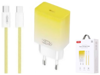 Сетевое Зарядное Устройство XO CE18 1Type-C PD/QC 30W Type-C to Type-C, Цвет Желтый