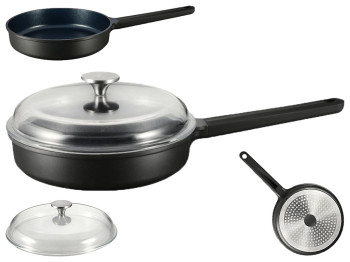 Сковорода глубокая Be Smart 24 см, алюминий, с крышкой, антипригарное покрытие, цвет чёрный