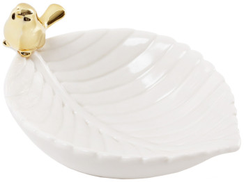 Декоративная подставка для украшений Лист с золотой птичкой, 13см