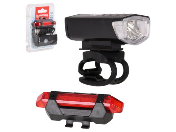 Фонарик LED, аккумуляторный, передний и задний, 800 мАч, пластик, металл, 6,5×3,5×3,5см,7,5×2см, 2шт