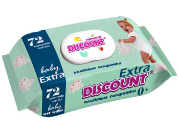 Вологі серветки дитячі Discount Extra з екстрактом ромашки 72шт з клапаном
