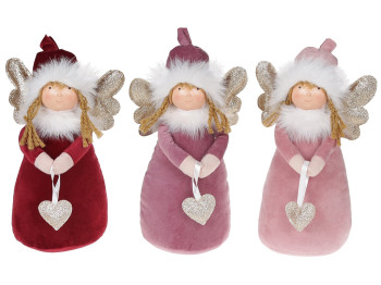 Новогодняя игрушка Ангелочки, 3 дизайна, 16х9х26см, цвет - бордовый, лиловый, розовый (цена за 1шт)