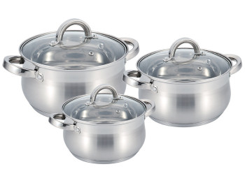 Набор кастрюль с крышкой, из нержавеющей стали, 2,1л, 2,9л, 3,9л (цена за набор 6 предметов)