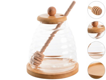 Банка для меду Led Honey, з бамбуковою ложкою та кришкою, 480мл, 6900069906234