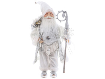 Новогодняя фигура Санта с подарками, цвет - белый с серебром, 45см