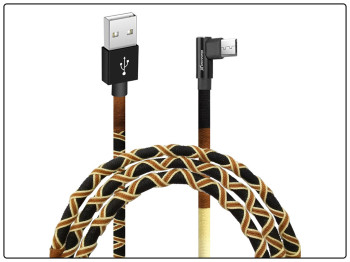 Кабель Grand-X крафтовый, ручная работа USB-microUSB угловой FC-08BY 2,1A, 1м, Brown/Yellow