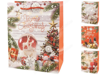 Пакет новогодний бумажный L Happy Holidays, 30x41,5x12см