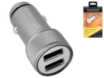 Автомобильное зарядное устройство Grand-X 3,1A, 12-24В, 2USB light grey metallic (CH-07LG)