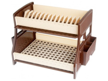 Сушарка для посуду R plastic, двоярусна з 2-ма піддонами, бежево-коричнева, 33001