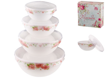 Набір ємностей для зберігання продуктів з кришкою Троянда (002) (ціна за набір 4шт)