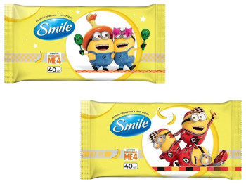 Серветки вологі Smile Міньйони, без спирту, 40шт (ціна за 1уп)