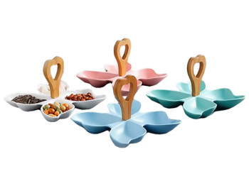 Менажница с деревянной ручкой Butterfly керамическая 20х20х15см