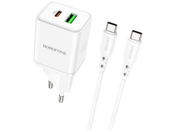 Мережевий зарядний пристрій Borofone BN7 PD20W+QC3.0 Type-C To Type-C Колір Бiлий