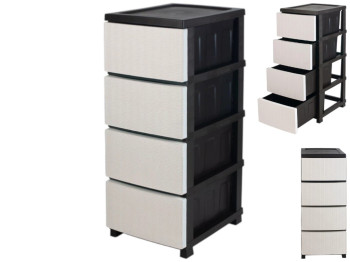 Комод R-Plastic Ротанг, 4 ящика, пластик, 35х45х86см, цвет бело-черный