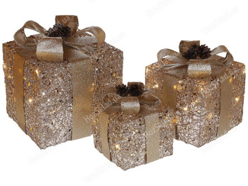 Набор декоративных подарков, 15см, 20см, 25см, цвет - золото (цена за набор 3шт)