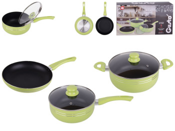 Набор посуды GUSTO алюминиевой 5 предметов, салатовый D20см, 3,75л D24см, 2л D24см GT-2405/1