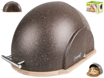 Хлебница Maestro Classic Granite коричневая, пластиковая с деревянной основой и стальной ручкой